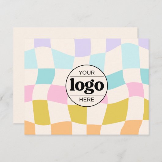 Eenvoudige Retro Groovy Checker Custom Logo Bedankkaart (Voorkant / Achterkant)