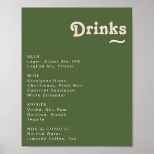 Eenvoudige Retro Olive Green Wedding Drink Menu Si Poster