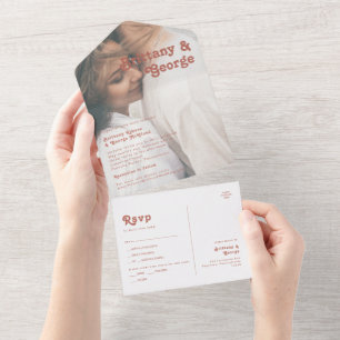 Eenvoudige retro Oud Roos Faded fotozegel en stu All In One Uitnodiging