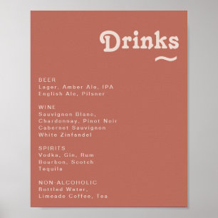 Eenvoudige retro Oud Roos Wedding Drink Menu Sig Poster