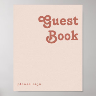 Eenvoudige Retro Sfeer Roze Gastboek Handtekenin Poster