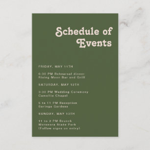 Eenvoudige Retro Vibes Olive Green Schedule of Eve Informatiekaartje