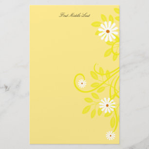 Eenvoudige Retro White Daisy Side Border Custom Briefpapier