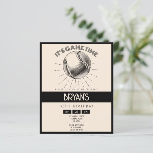 Eenvoudige Retro Zwart Honkbal Budget Verjaardag U (Staand voorkant)