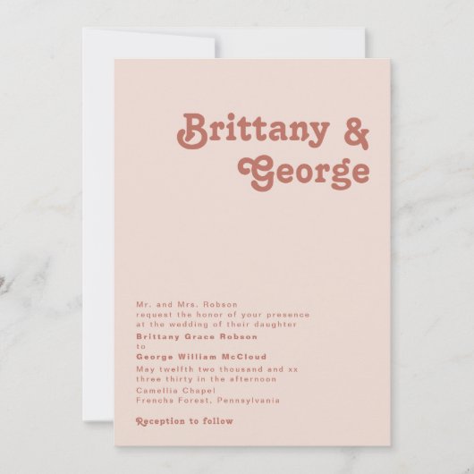 Eenvoudige retrovibes Blush roze traditionele brui Kaart (Voorkant)