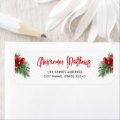 Eenvoudige Rode Bow Groene Pine Kerst Illustratie Etiket (Insitu)