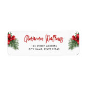 Eenvoudige Rode Bow Groene Pine Kerst Illustratie Etiket (Voorkant)