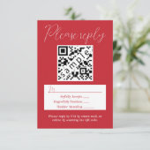 Eenvoudige Rode Bruiloft RSVP Kaart met QR Code (Staand voorkant)