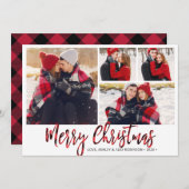 Eenvoudige rode buffel Plaid 4 fotocollage Feestdagenkaart (Voorkant / Achterkant)