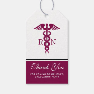 Eenvoudige rode Caduceus verpleegkundige Afstudere Cadeaulabel