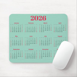 Eenvoudige rode en lichte turquoise 2026 Agenda  Muismat