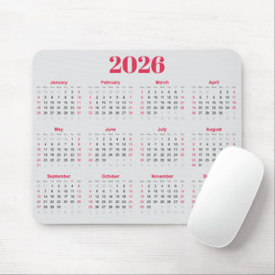 Eenvoudige rode en lichtgrijze 2026 Agenda Muismat