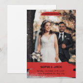 Eenvoudige rode en zwarte huwelijksuitnodiging feestdagenkaart (Voorkant / Achterkant)