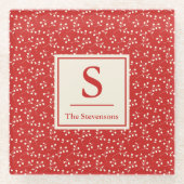 Eenvoudige rode flacon monogram naam glazen onderzetter (Voorkant)