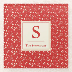 Eenvoudige rode flacon monogram naam glazen onderzetter