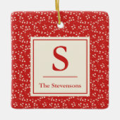 Eenvoudige  rode flacon monogram naam keramisch ornament (Voorkant)