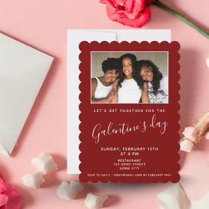 Eenvoudige rode Galentine`s Day-vriendenfoto Kaart