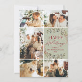 Eenvoudige Rode Groene 5 Foto Gelukkig Vakantiekaa Feestdagenkaart (Voorkant)