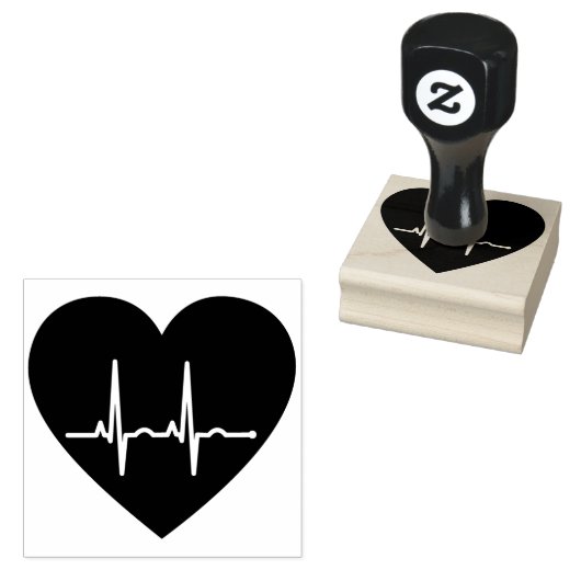 Eenvoudige Rode Hart EEG Hartmonitor Rubberstempel (Gestempeld)