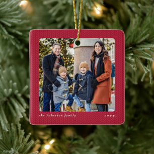 Eenvoudige rode lijst één foto Kerstmis Keramisch Ornament