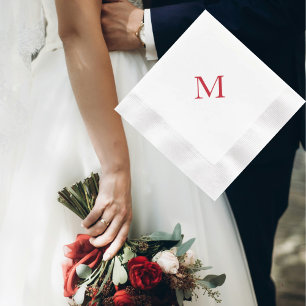 Eenvoudige Rode Monogram Bedacht Cocktail Papier s Servet