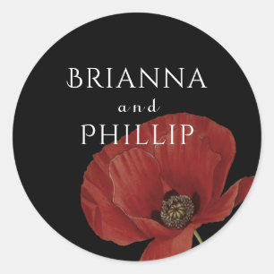 Eenvoudige Rode Poppy Waterverf Wedding Ronde Sticker