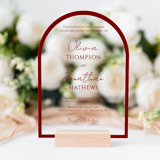 Eenvoudige Rode Rand Script Wedding Arch Acryl Uitnodigingen