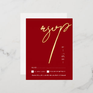Eenvoudige Rode Script Goud Folie Bruiloft RSVP Uitnodiging Briefkaart