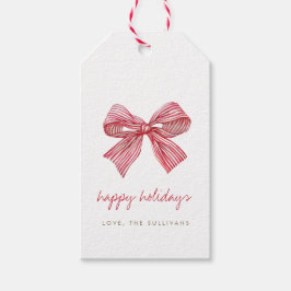 Eenvoudige Rode Snoep Stripe Bow Christmas Cadeaulabel