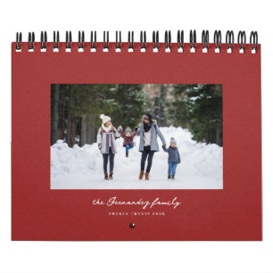 Eenvoudige rode visgraat tweed klassieke familie kalender