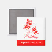 Eenvoudige rode vlinder bruiloft aankondiging magneet (Voorkant / Achterkant)