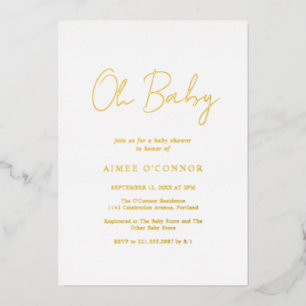 Eenvoudige roestige script elegante baby shower go folie uitnodiging