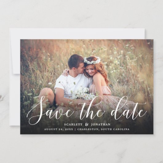 Eenvoudige Romance Elegant Typografie Foto | wit Save The Date (Voorkant)