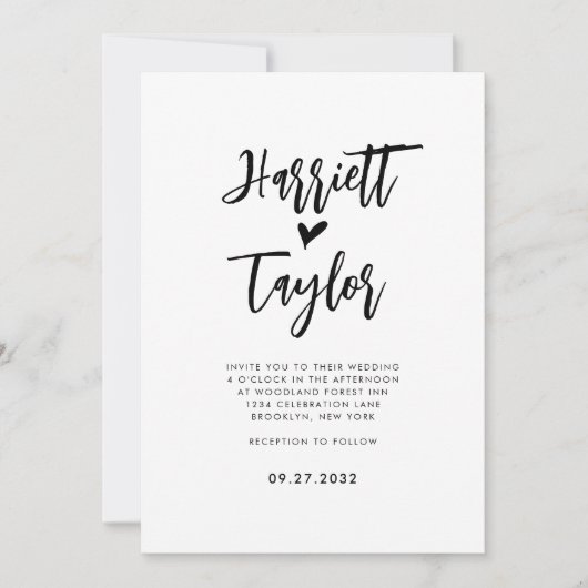 Eenvoudige Romantische Mooie Hart Script Bruiloft Kaart (Voorkant)