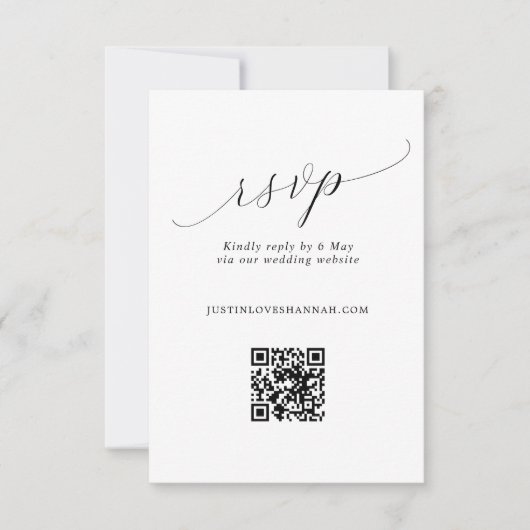 Eenvoudige Romantische Script Huwelijk QR Code RSVP Kaartje (Voorkant)