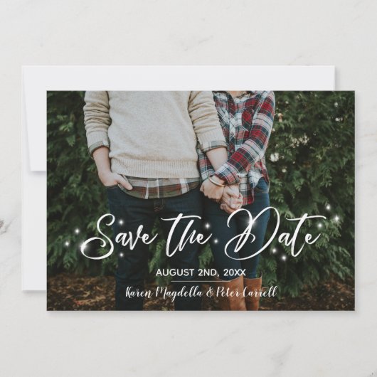 Eenvoudige Romantische Script Starry Photo Save th The Date (Voorkant)