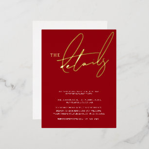Eenvoudige Rood Goud Folie Huwelijksdetails Uitnodiging Briefkaart