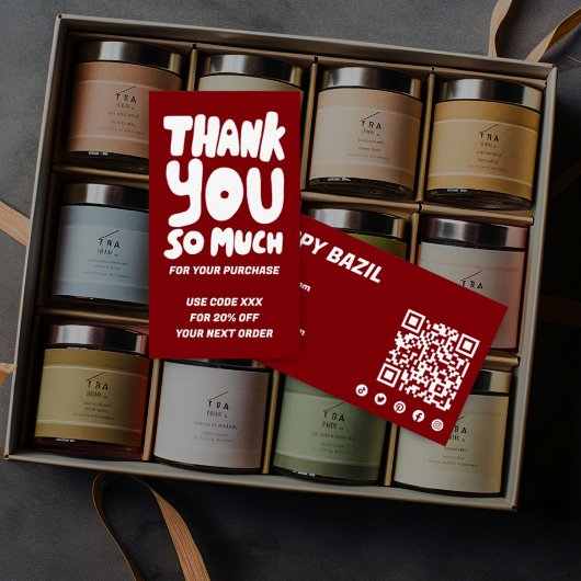 Eenvoudige Rood & Witte Orde Dank u Sociale QR Cod Visitekaartje