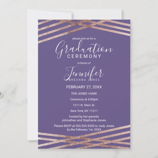 Eenvoudige Roos Gold Violet Afstuderen Ceremonie Kaart (Voorkant)