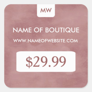 Eenvoudige Rosy Brown Chic Boutique Monogram Prijs Vierkante Sticker