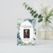 Eenvoudige rouwkaart met foto en herdenkingsgebed visitekaartje (Staand voorkant)