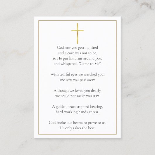 Eenvoudige rouwkaarten met foto en gebed visitekaartje (Achterkant)