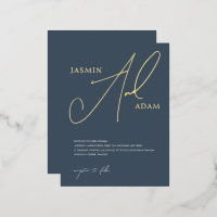 Eenvoudige Royal Blue en Gold Script Wedding Gold