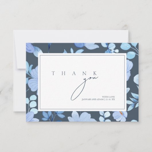Eenvoudige Royal Blue Opulence Wildflower bruiloft Bedankkaart (Voorkant)