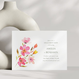 Eenvoudige Roze Aquarel Bloem Verlovingsfeest Kaart