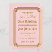 Eenvoudige roze art deco Bewaar de datum uitnodigt Save The Date (Voorkant / Achterkant)