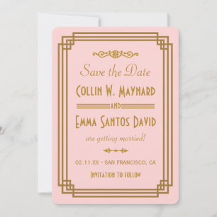 Eenvoudige roze art deco Bewaar de datum uitnodigt Save The Date