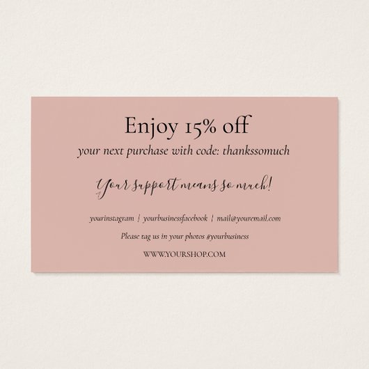 Eenvoudige Roze Bedankt Voor Winkelen Kortingkaart Visitekaartje (Achterkant)