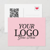 Eenvoudige Roze Bedrijf Logo met QR Code Business Briefkaart (Voorkant / Achterkant)