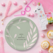 Eenvoudige roze bladeren namen datum salie groen b papieren bordje (Feest)